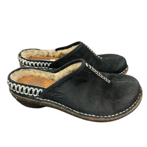 UGG Kohala Clogs Mules Shoes Womens 6 Black Suede Leather Sheepskin Shearling